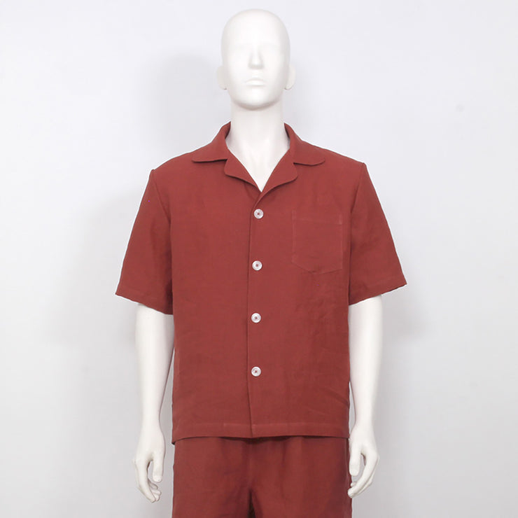 “Emanuel” short-sleeved washed linen pajama jacket Brick