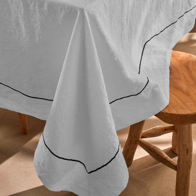 Nappe en Pure lin sur mesure avec bordure bourdon gris minéral