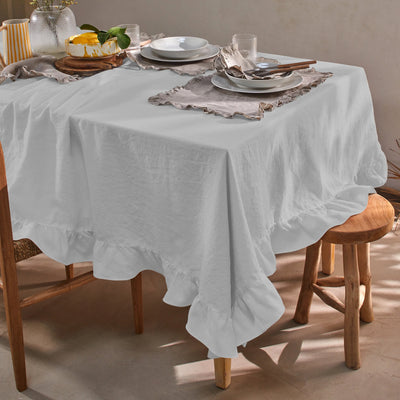 Nappe en lin à volant gris minéral