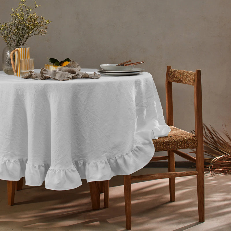 Nappe en lin ovale a volant gris minéral