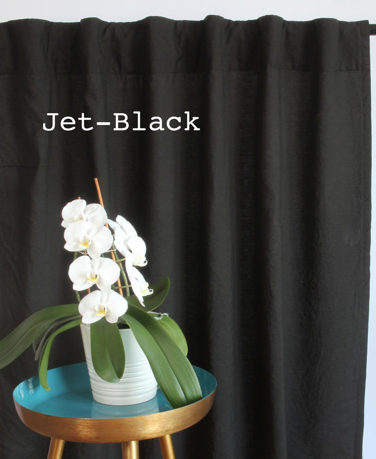 Linen Curtain Drapery in custom size, Jet-black