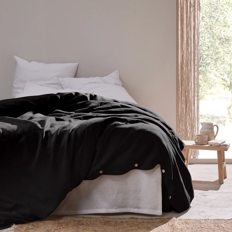 housse de couette 100%  lin encre noire