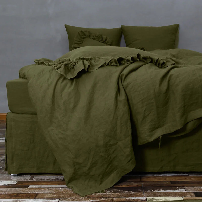 Soldé! Housse de couette en lin Vert Olive 