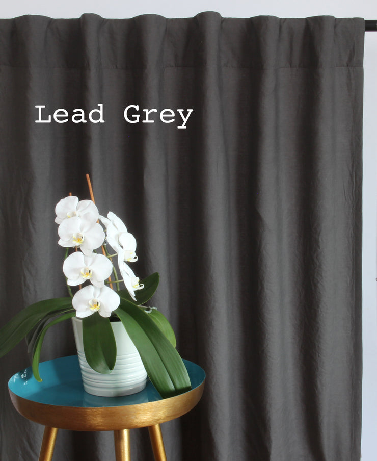 Linen Curtain Drapery in custom size, Lead grey