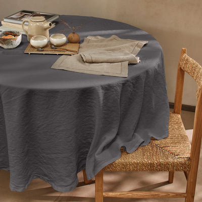 Nappe ronde sur mesure en lin ajouré gris plomb
