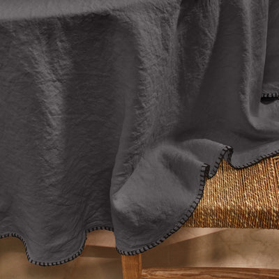 Nappe en lin ronde avec point de cheval gris plomb