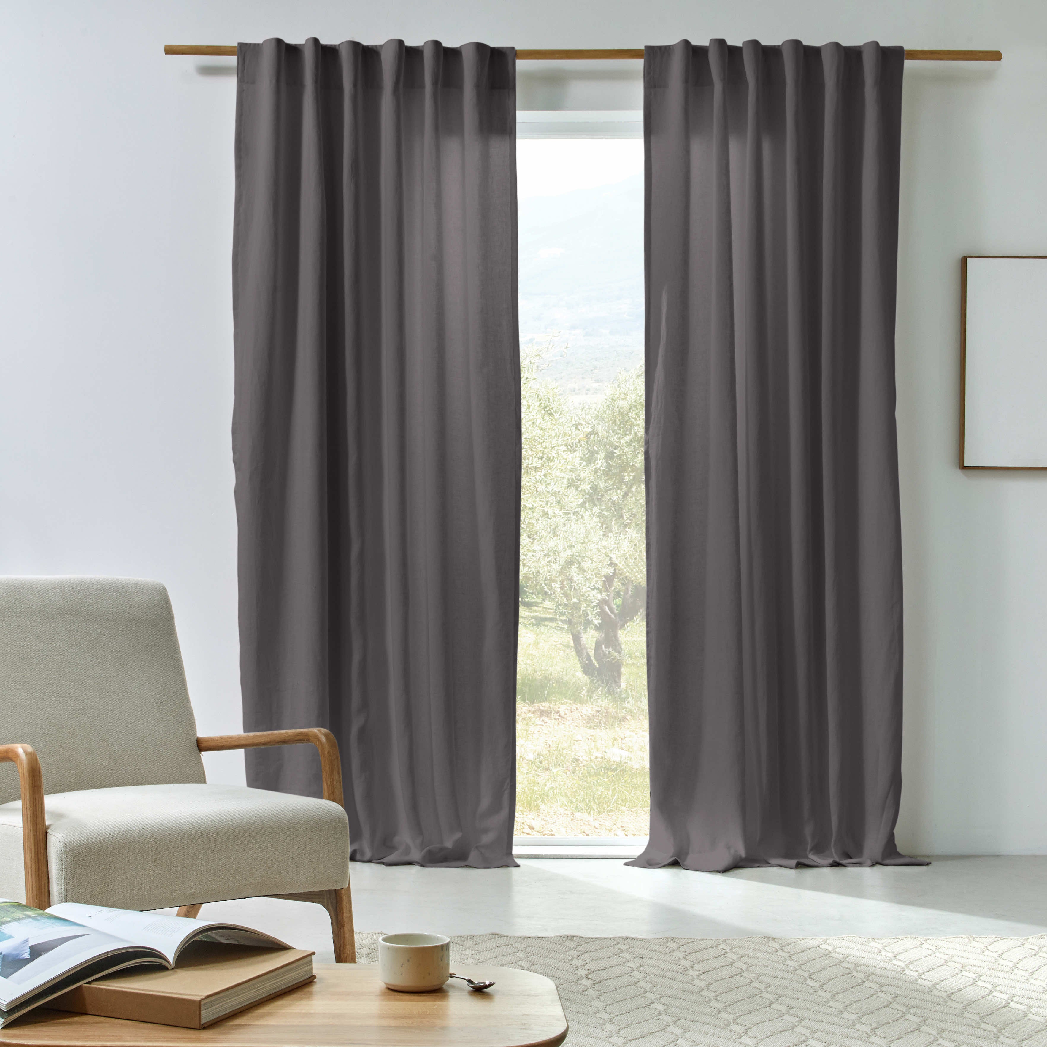 Bespoke lined linen curtain panel dark grey | Linenshed