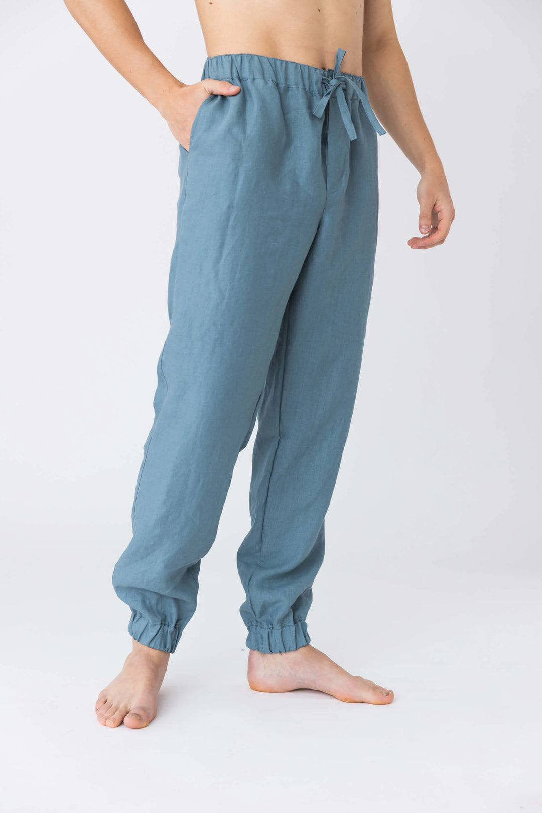 Linen joggers blue Linenshed