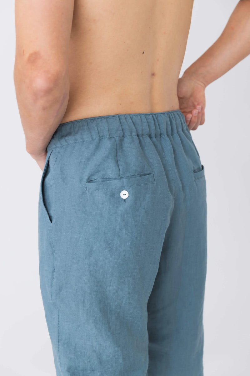 Arrière de Pantalon en lin, élastiqué “Gael” Bleu Français 2 