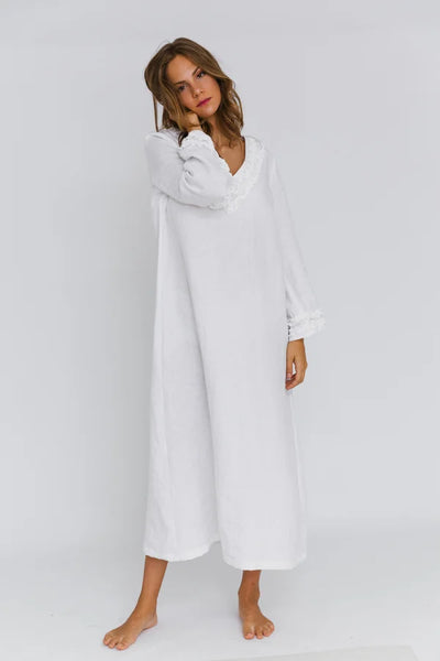 Longue Robe de nuit en lin lavé à mini volants Blanc 6 #colour_blanc-optique