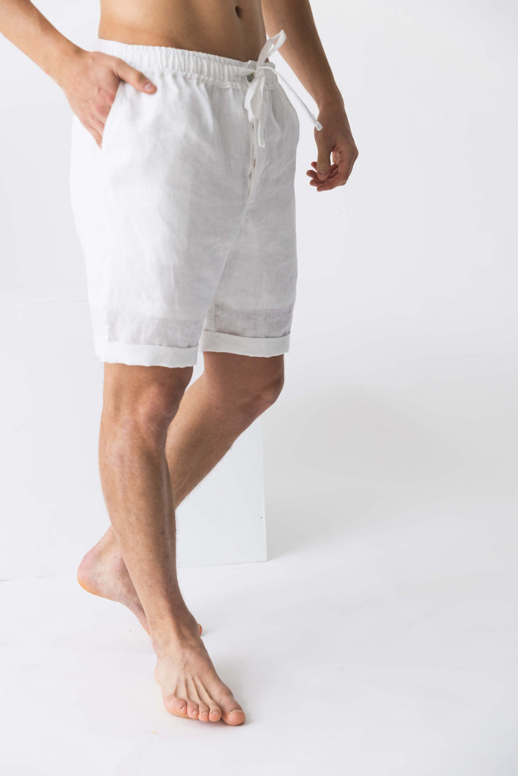 Relaxed linen shorts Optic White- Linenshed