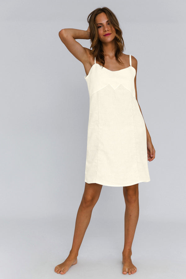 Thin straps linen nightie ivory | Linenshed