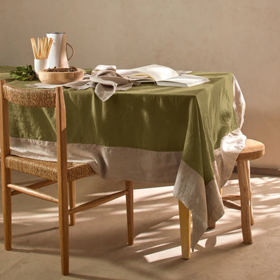 Nappe bicolore sur mesure en lin vert olive