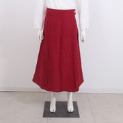 Long flared skirt in French linen #colour_bordeaux