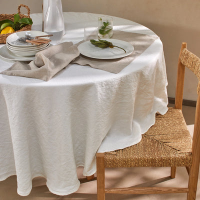 Nappe ronde basique en lin lavé ivoire