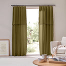 Custom-made Linen Curtain panel with bourdon edge - Green Olive