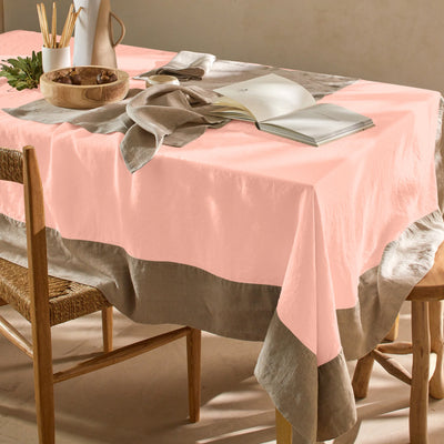 Nappe bicolore en lin lavé rose