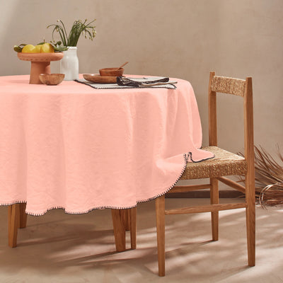 Nappe ronde point de cheval en lin lavé rose