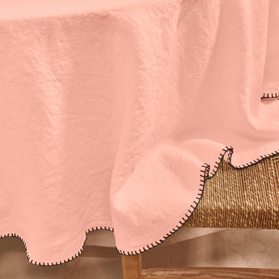 Nappe en lin ronde sur mesure avec point de cheval rose