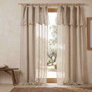 Custom-made sheer curtains with bourdon edge in beige natural linen