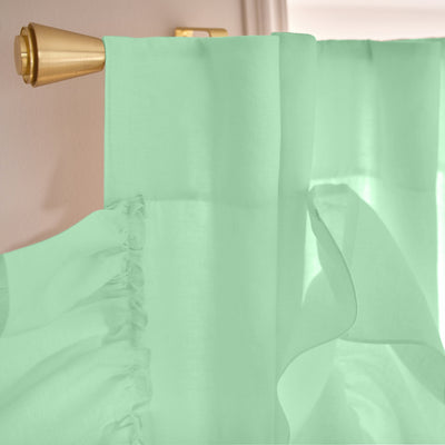 rideaux ornés de froufrous en lin lavé Vert-menthe