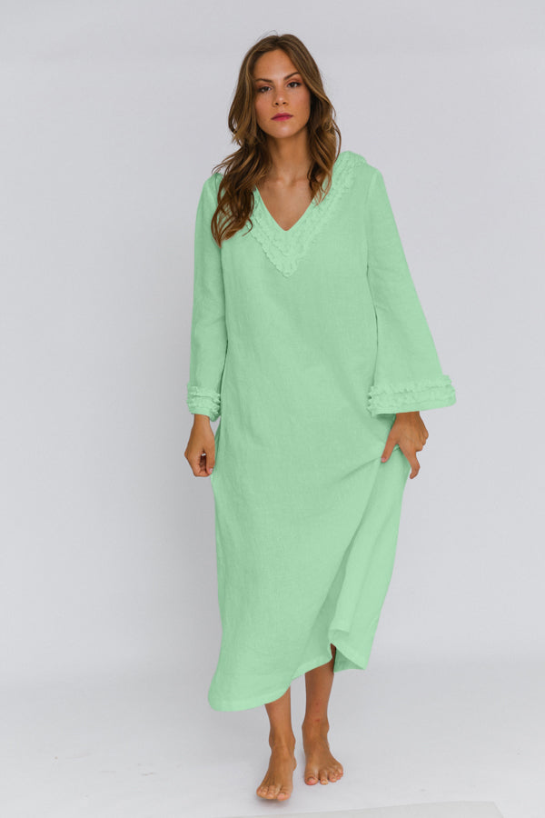 Long ruffled nightgown mint green | Linenshed