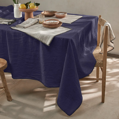 Nappe rect. point de cheval en lin lavé bleu nuit