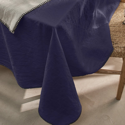 Nappe rect. en lin point de cheval bleu nuit