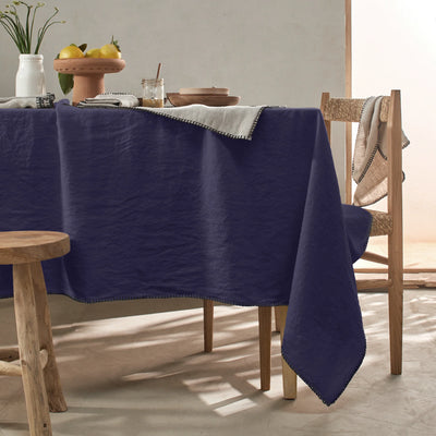 Nappe rect. point de cheval en lin bleu nuit