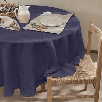 Nappe ronde en lin point "Bourdon" bleu nuit