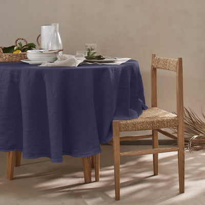 Nappe en lin lavé ovale sur mesure bleu nuit