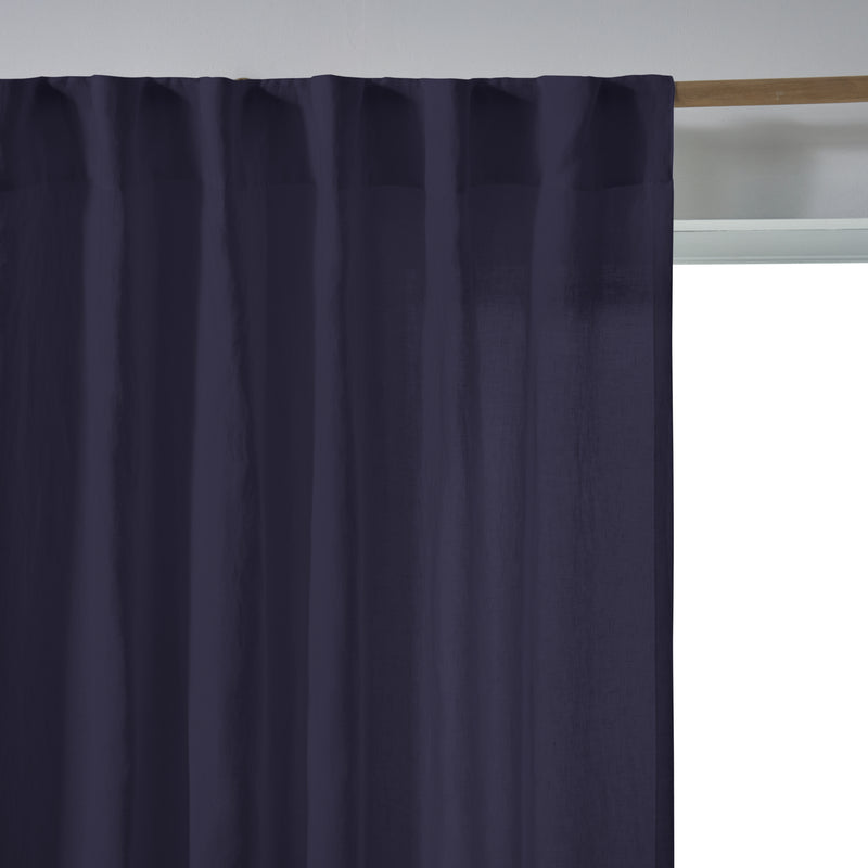 Rideau lin lavé non doublé sur mesure bleu nuit