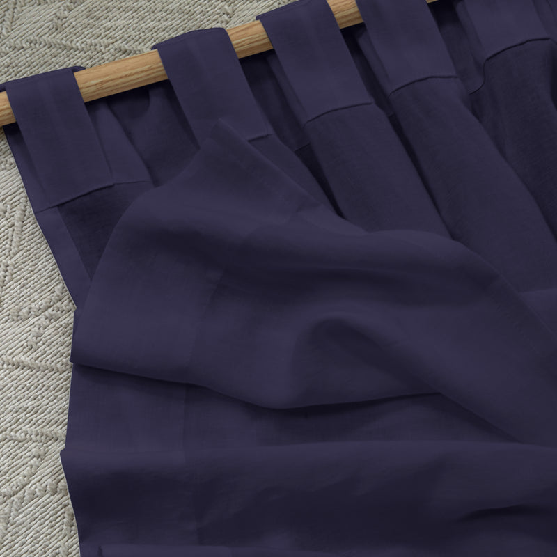 Rideau non doublé en lin sur mesure bleu nuit à pattes cachées
