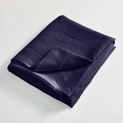 Drap plat en lin lavé Bleu Nuit finition bordure Bourdon