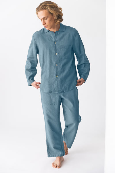 Pyjama en lin pour homme “Ronaldo” Bleu Français #colour_bleu-francais