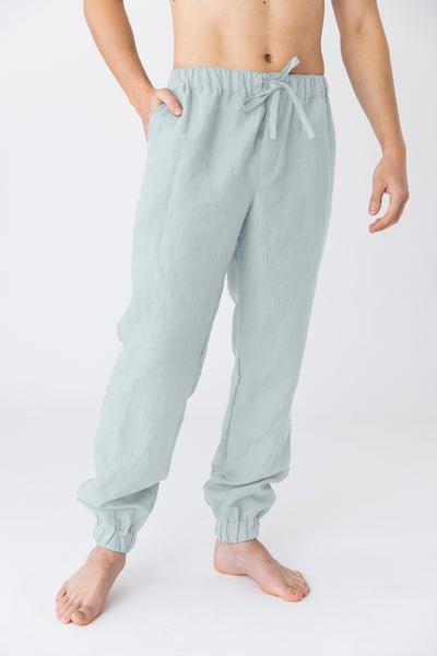 Pantalon en lin lavé “Gael” Bleu Glacier #colour_bleu-glacier