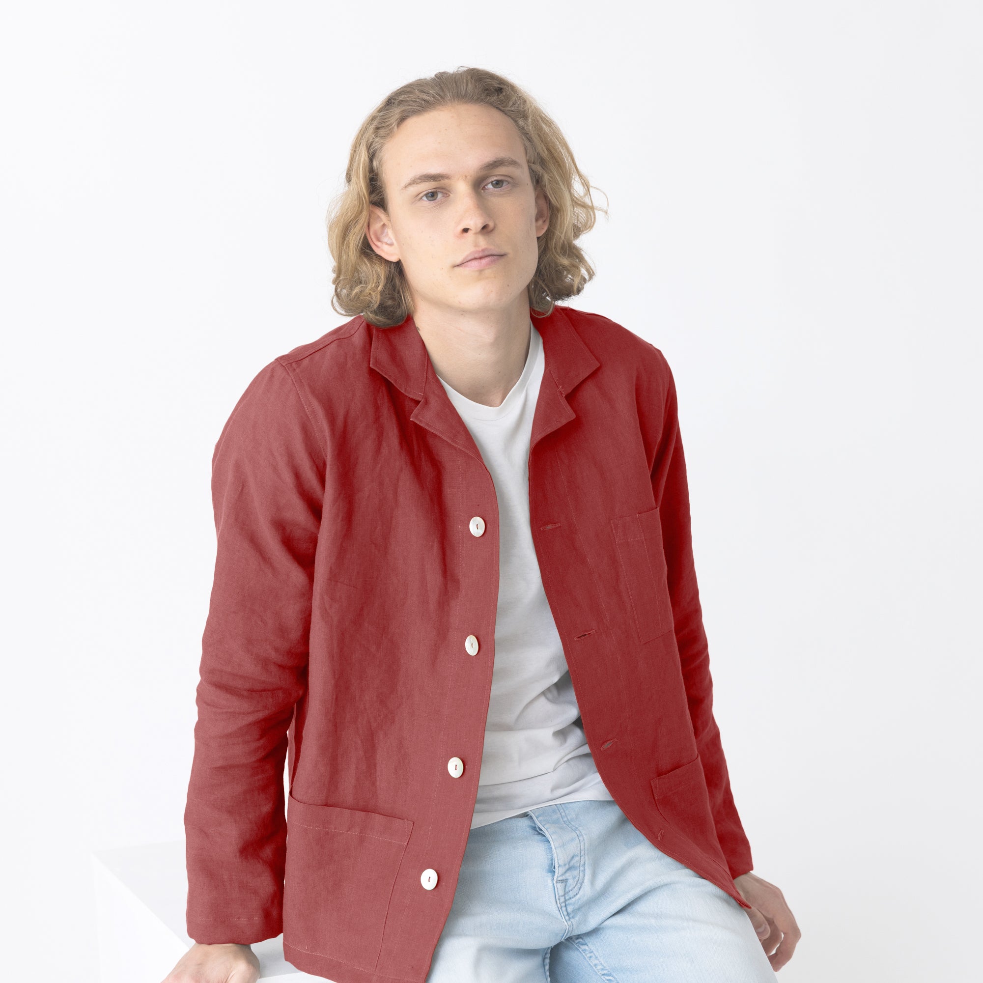 Linen casual jacket red brick | Linenshed