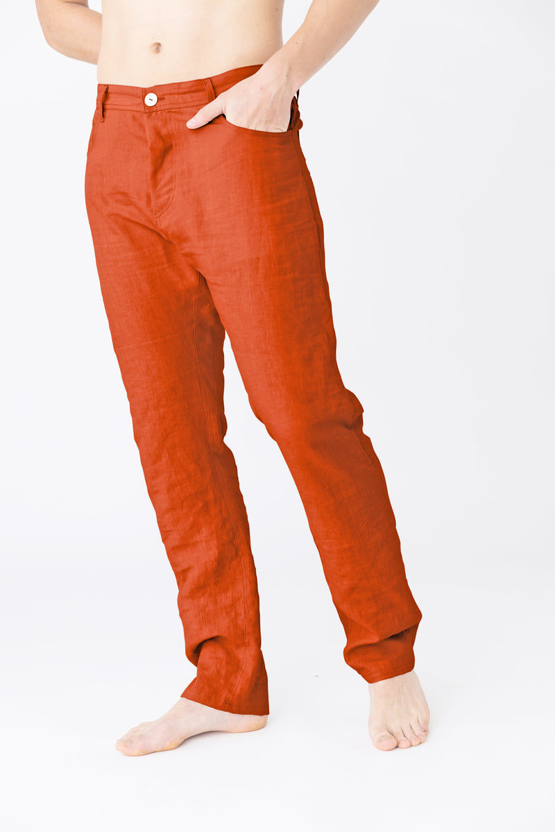 Pantalon en lin, style Jeans "Flavio" Corail 