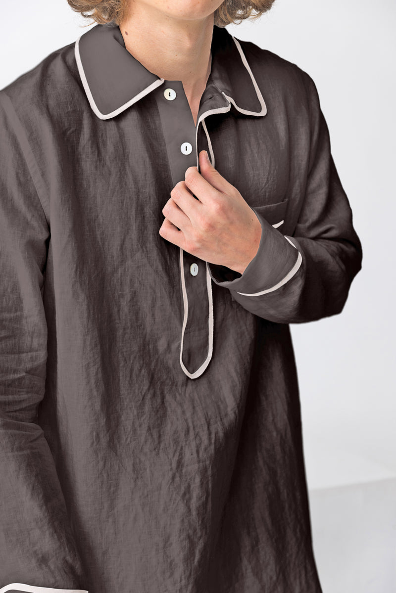 Chemise de nuit lin lavé homme Gris Plomb 