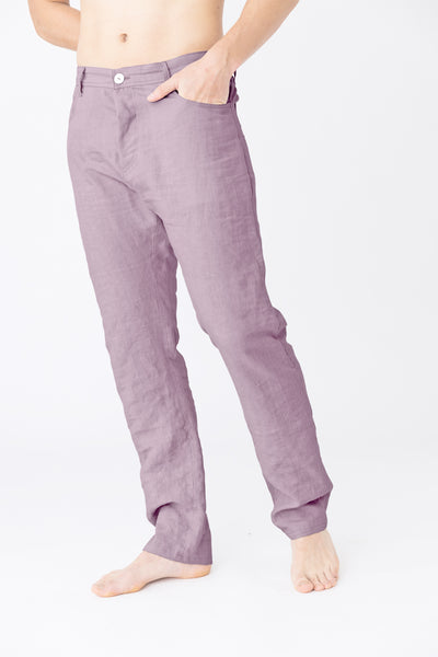 Pantalon en lin, style Jeans "Flavio" Lilas #colour_lilas