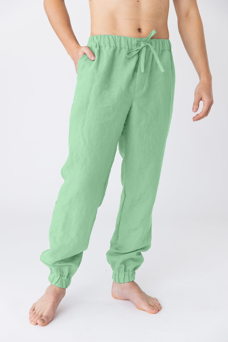 Pantalon en lin lavé “Gael” Vert Menthe 