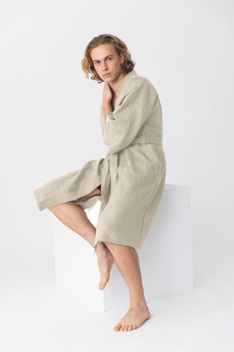 Peignoir long en lin, style kimono “Nelson” Naturel 