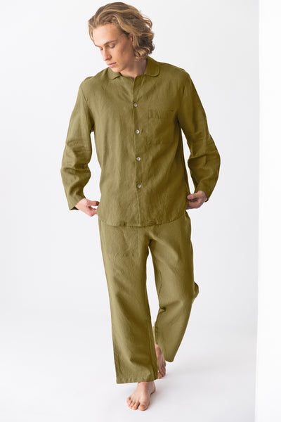 Pyjama en lin pour homme “Ronaldo” Olive Verte #colour_olive-verte