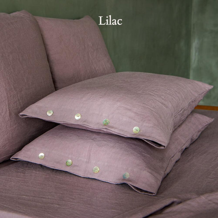 Side Buttons Linen Pillowcases Lilac