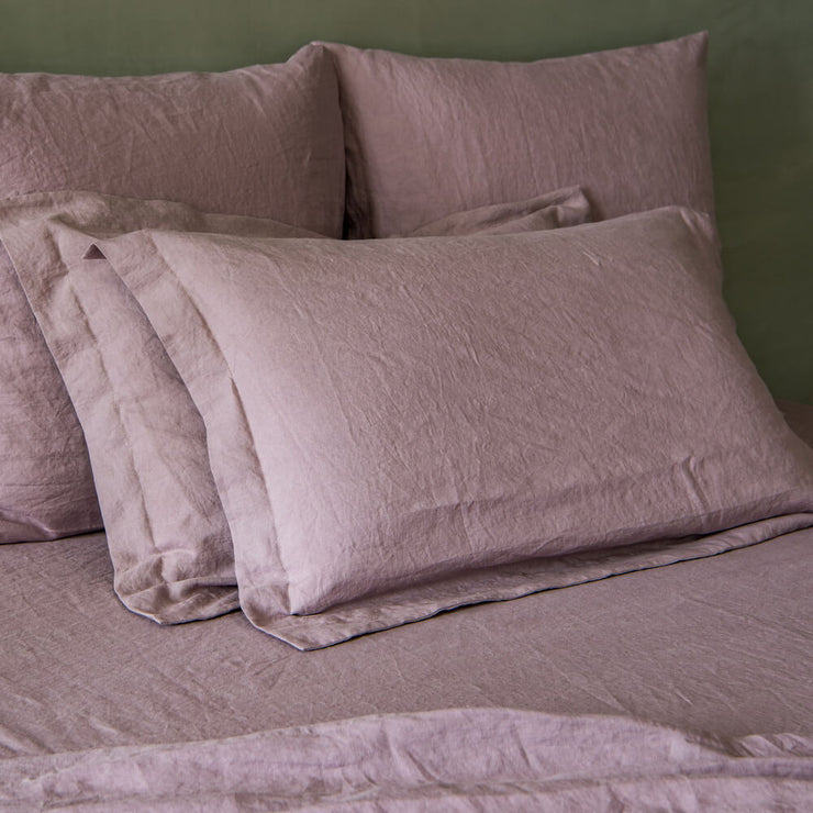 Set of 2 Flanged Linen Pillowcases Lilac - Linenshed