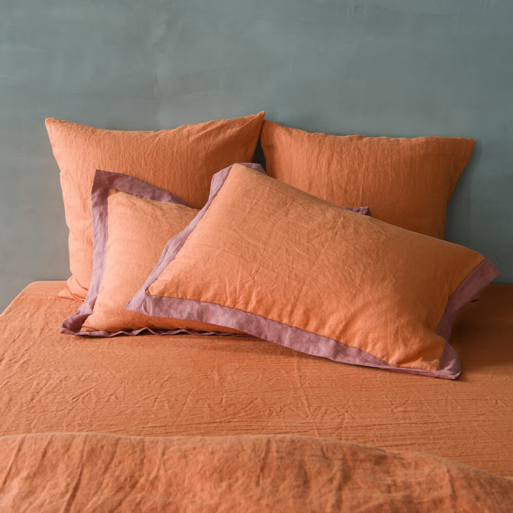 French Color Border Linen Pillowcases Pair