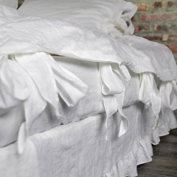 Linen Duvet Cover with Bow Ties Optic White
