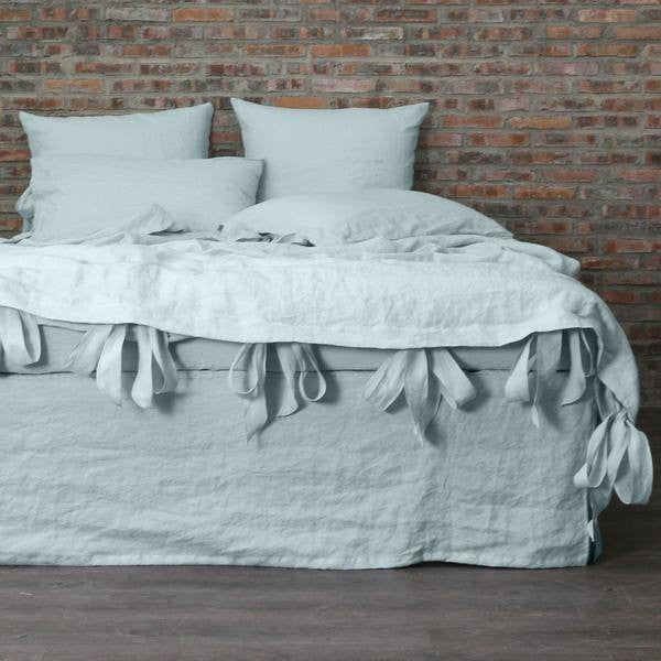 Linen Duvet Cover with Bow Ties Icy Blue