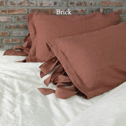 Linen Pillowcases with Bow Ties Brick