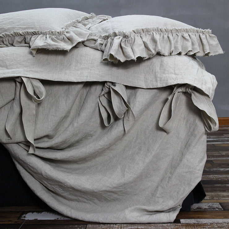 Linen Duvet Cover with Bow Ties Natural